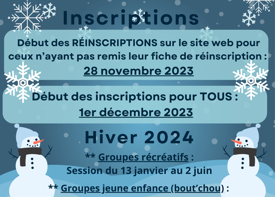 INSCRIPTIONS Hiver/Printemps 2024